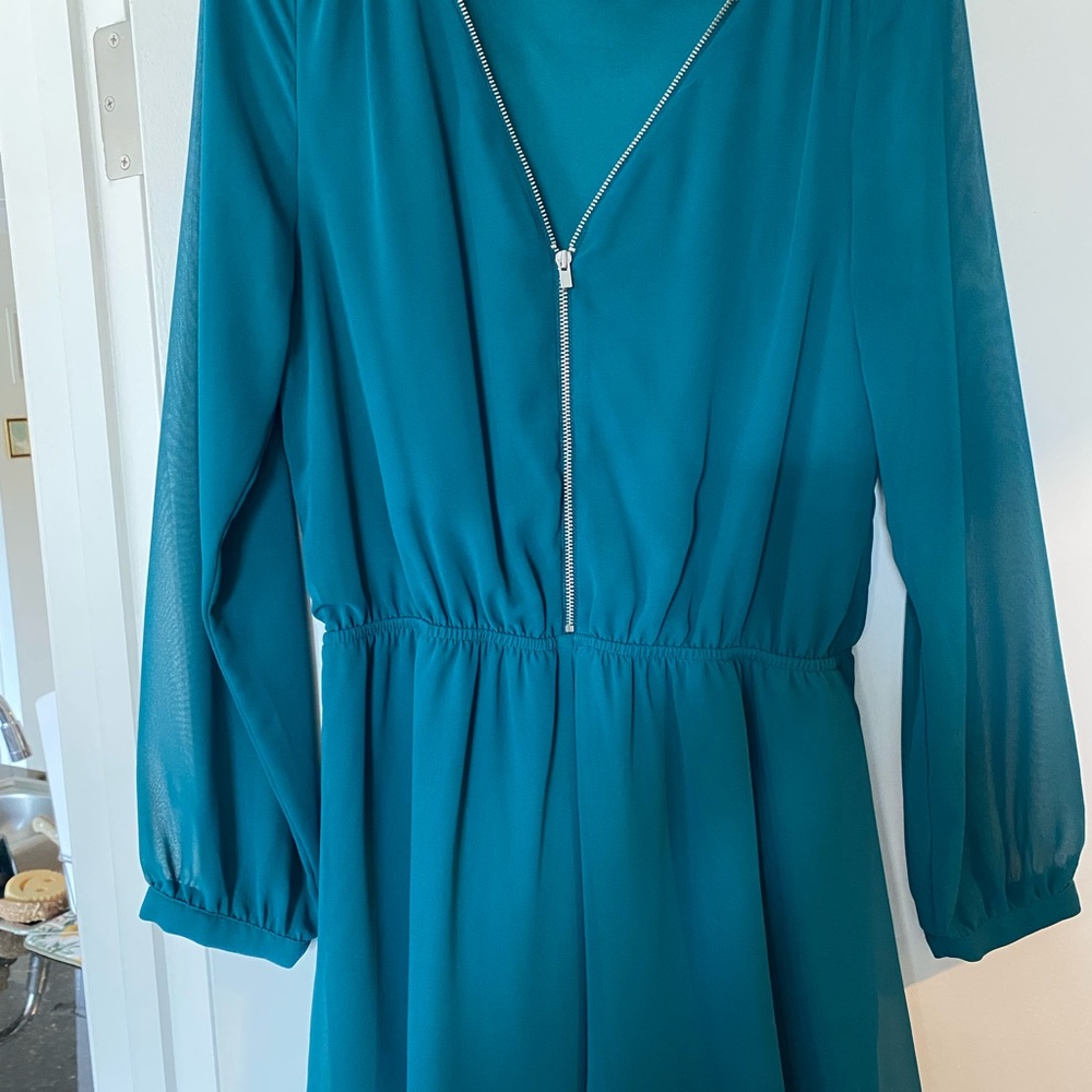 Express Teal Long Sleeve Romper with Zipper